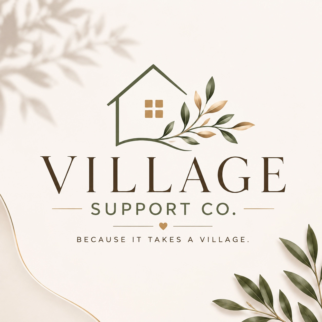 Village Support Co. brand imagery showing a warm, supported family home